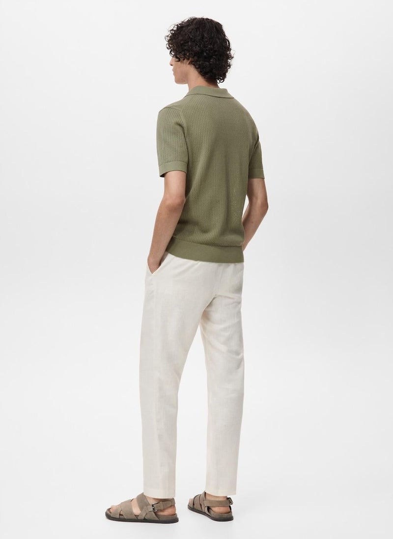 Mango Man Openwork Knitted  Polo Shirt - Image 2